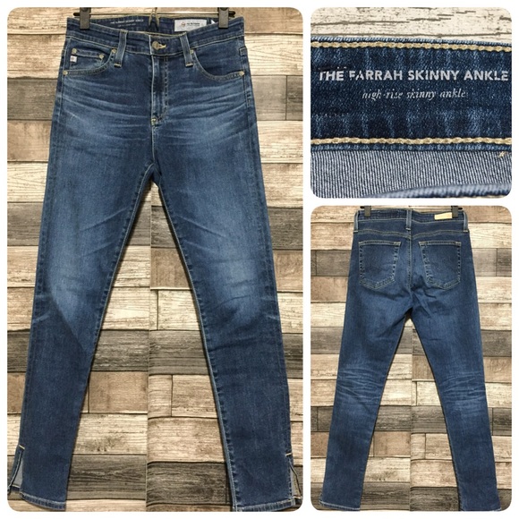 Ag The Farrah High Rise Skinny Ankle Jeans Women’s 27R Blue Ankle Slit - Picture 1 of 10